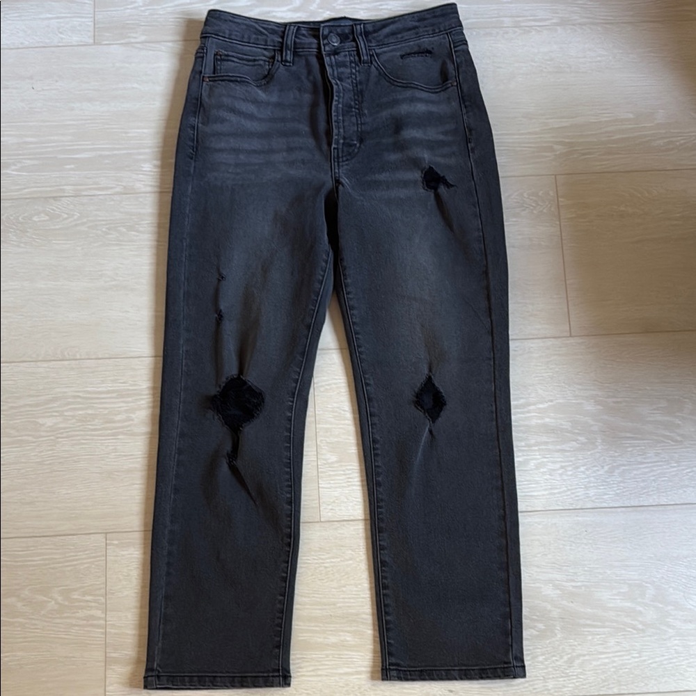 ✨ Indigo Rising Distressed Washed Black High-Rise Jeans